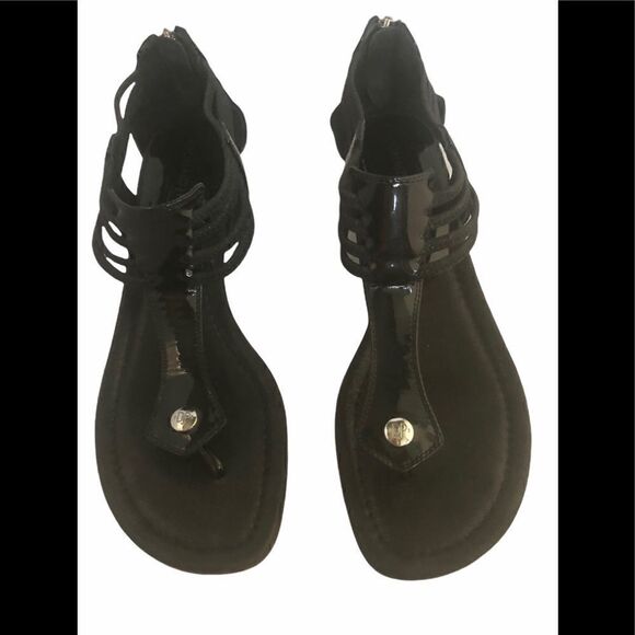 Donald Pliner Black Patent Leather Wedge Sandals Size 7.5 - Picture 2 of 10